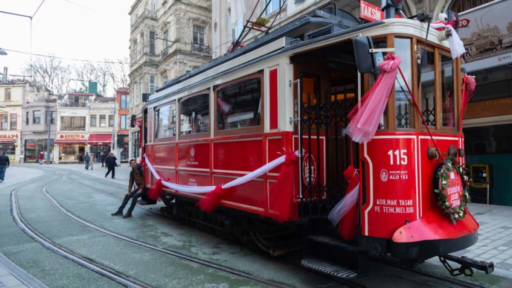 The historic tram that operates on Istiklal Street only